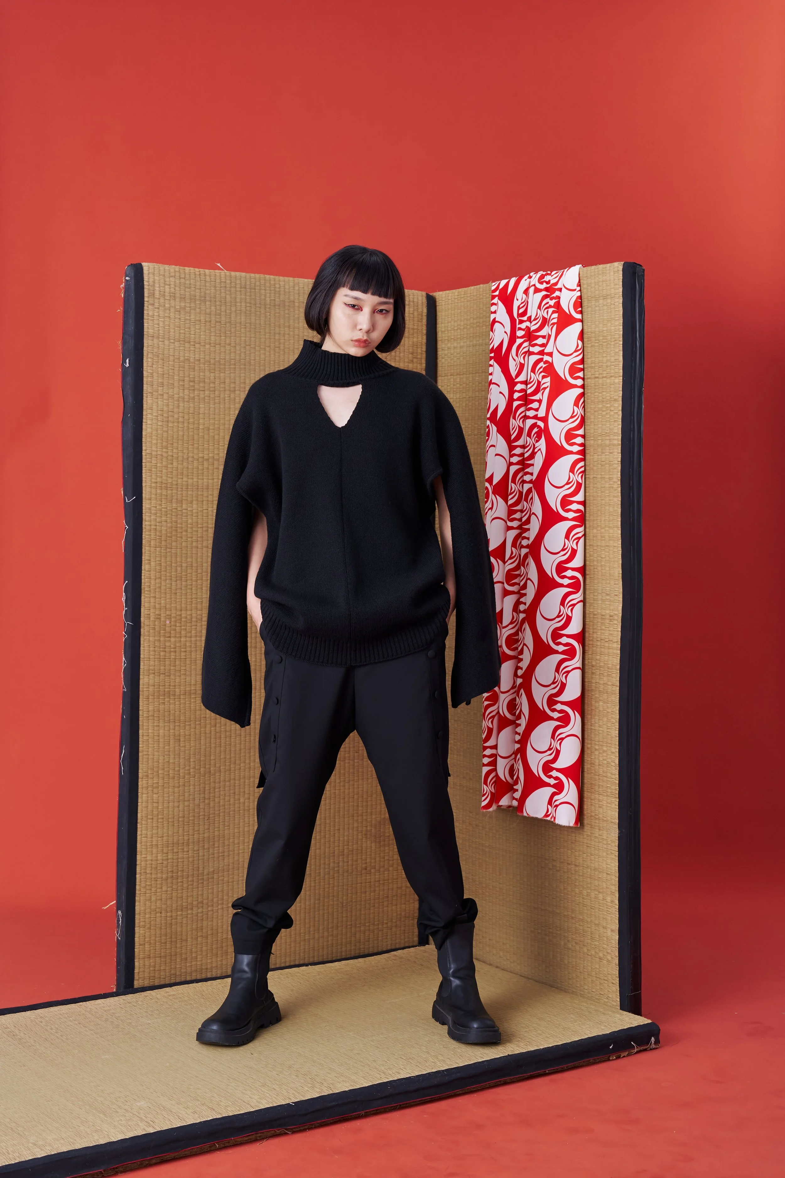 Deconstructed Kimono Sleeve Tie Sweater (Black) — INF - Garment